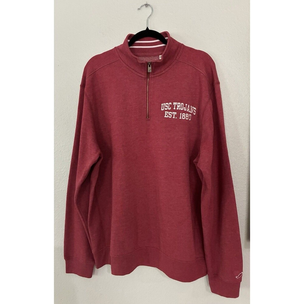 USC Trojans Men’s XL Half Zip Pullover Red Top Sweatshirt 1880 Triblend Sweats